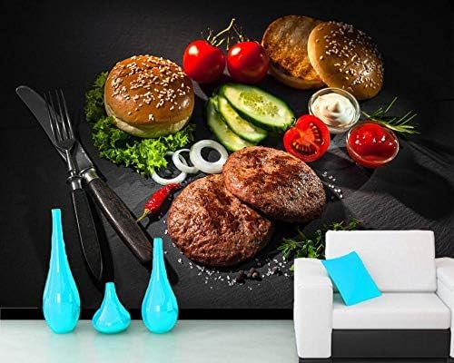 Messer Sandwiches Fleisch Gemüse Essen Tapete 3D Fast Food Restaurant Wohnzimmer Sofa Tv Wandbehang Küche Rest 3D Tapete Effekt Tv Sofa Die Fototapete Wandbild Wohnzimmer Schlafzimmer-200cm×140cm