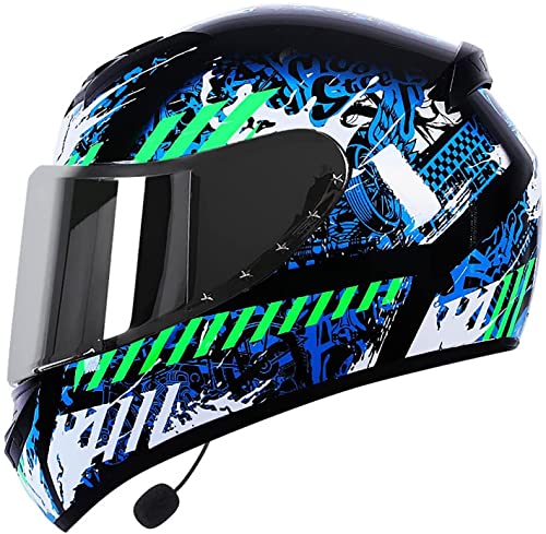 Motorradhelm Helm Klapphelm Integralhelm Integrierter Bluetooth-Helm DOT/ECE Genehmigt Motorrad Full Face Helm Rollerhelm Anti-Fog-visier Sturzhelm Unisex (Color : J, Größe : 2XL=63-64cm)