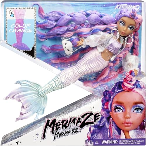 Mermaze Mermaidz MGA Entertainment KISHIKO - Meerjungfrauen Puppe mit Farbwechsel & Pink-Lila Haar - Inklusive Outfit & Zubehör - Voll beweglich - Zum Sammeln - Für Kinder ab 4 Jahren, 581352