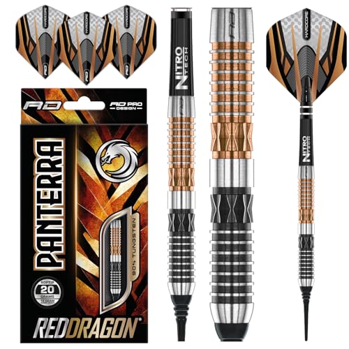 RED DRAGON Panterra 20 Gramm Premium Wolfram Softip Dart Set mit Flights und Schäften