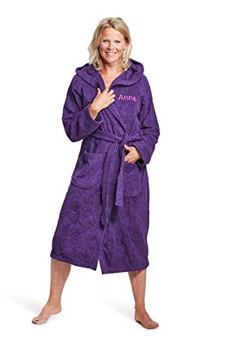 Badrock - Kapuzen-Bademantel mit Namen Bestickt - Violett/Lila - Baumwolle - Herren und Damen - mit Stickerei - Personalisiert (XXXL) - SKU 671