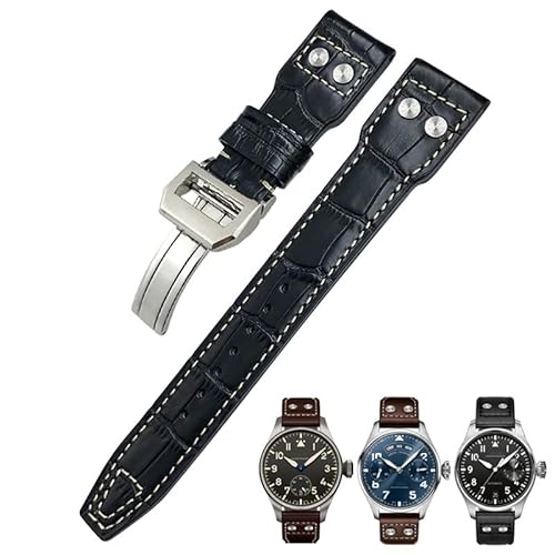 NEYENS Uhrenarmband aus echtem Leder, 22 mm, passend für IWC Big Pilot Watch IW3777, Kalbslederband, Gold Buckle, Achat