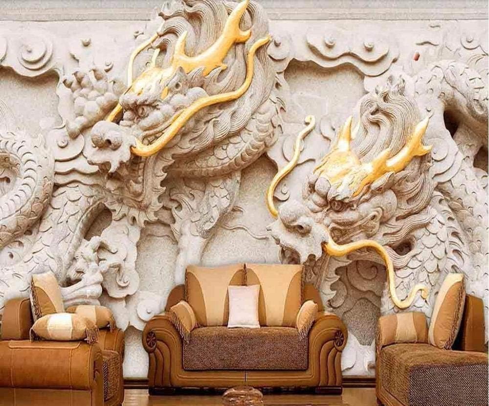 Relief Goldener Drache 3D Tapete Poster Restaurant Schlafzimmer Wohnzimmer Sofa TV Dekorative Wand-350cm×256cm