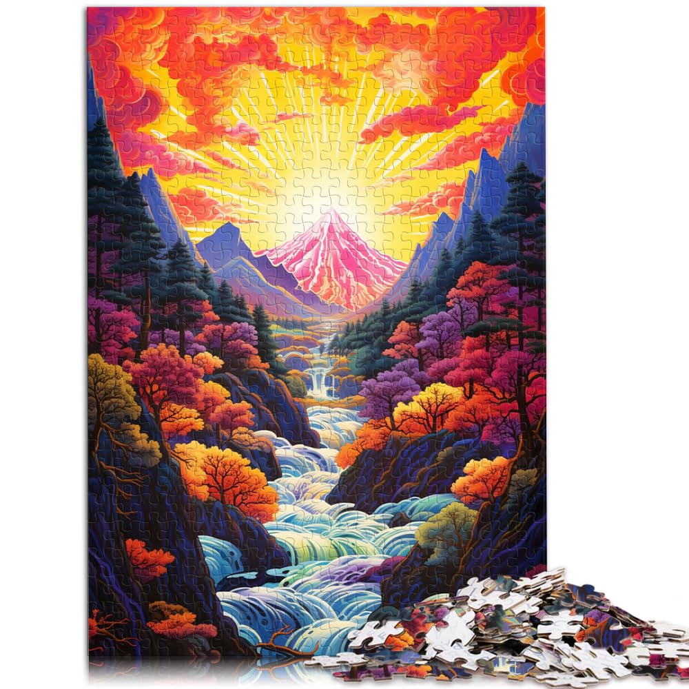 Puzzle für farbenfrohe, psychedelische japanische Retro-Landschaft, 1000-teiliges Puzzle für Erwachsene, Holzpuzzle und Geschenkidee, 1000 Teile (50 x 75 cm)