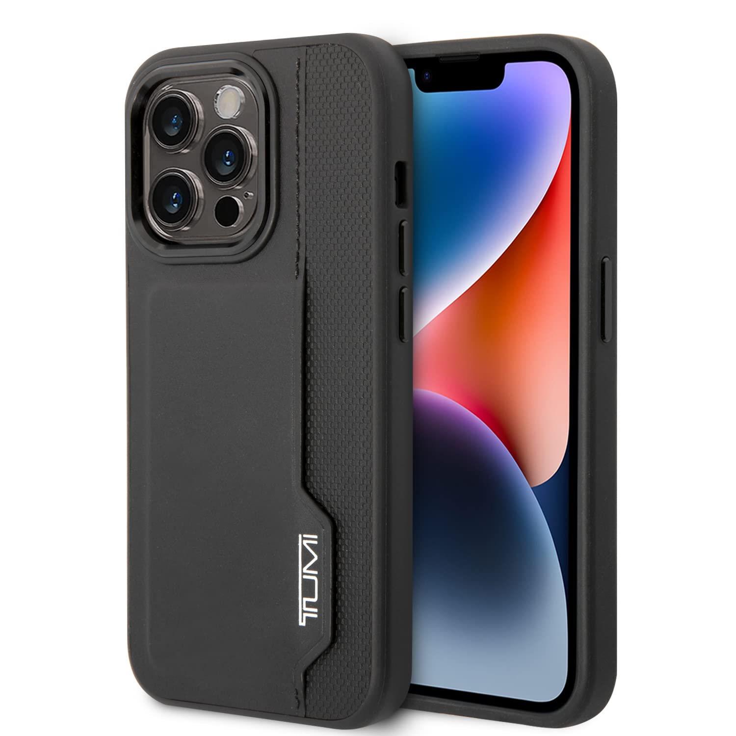 CG MOBILE TUMI Schutzhülle für iPhone 14 Pro in Schwarz mit vertikalem Kartenschlitz, HC Leder Schutzhülle & langlebige Hülle mit einfachem Snap-on, Stoßdämpfung & Signature Logo