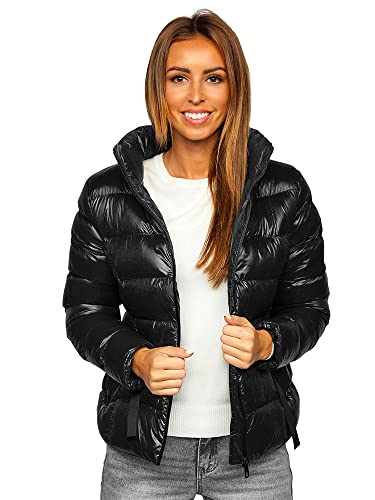 BOLF Damen Winterjacke Steppjacke Stehkragen Daunenjacke Reißverschluss Sportjacke Zip Wärme Freizeit Sport Basic Outdoor Casual Style 23061 Schwarz XL [D4D]