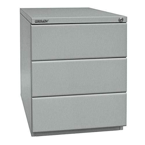 BISLEY Rollcontainer OBA, mit 25 mm Top, 3 Universalschubladen, 355 Silber, 56.5 x 42 x 51.9 cm