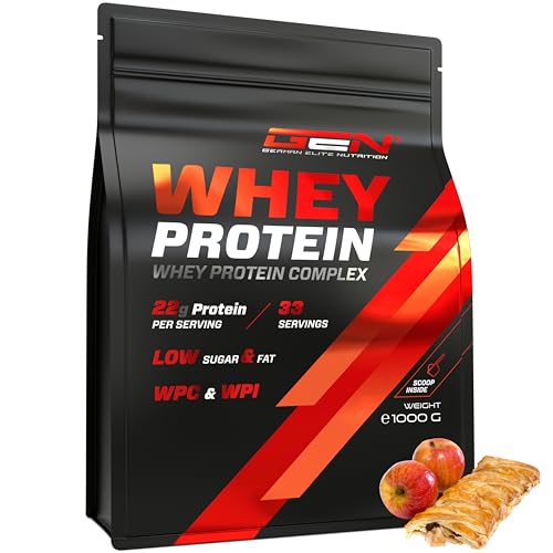 Whey Protein Komplex - 1000 g (Apfel Strudel) - Mit Isolate Anteil - Instant lösliches Eiweiss Protein Pulver mit BCAA & EAA - German Elite Nutrition