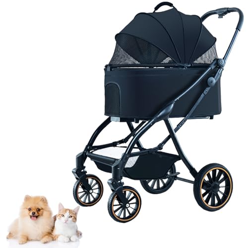 KKXXYQFC Hundekinderwagen mit 4 Rädern, 3-in-1-Kinderwagen für Hunde und Katzen, einhändig automatisch zusammenklappbares Gummirad mit Stoßdämpfern, Hundewagen für kleine und mittelgroße Hunde und