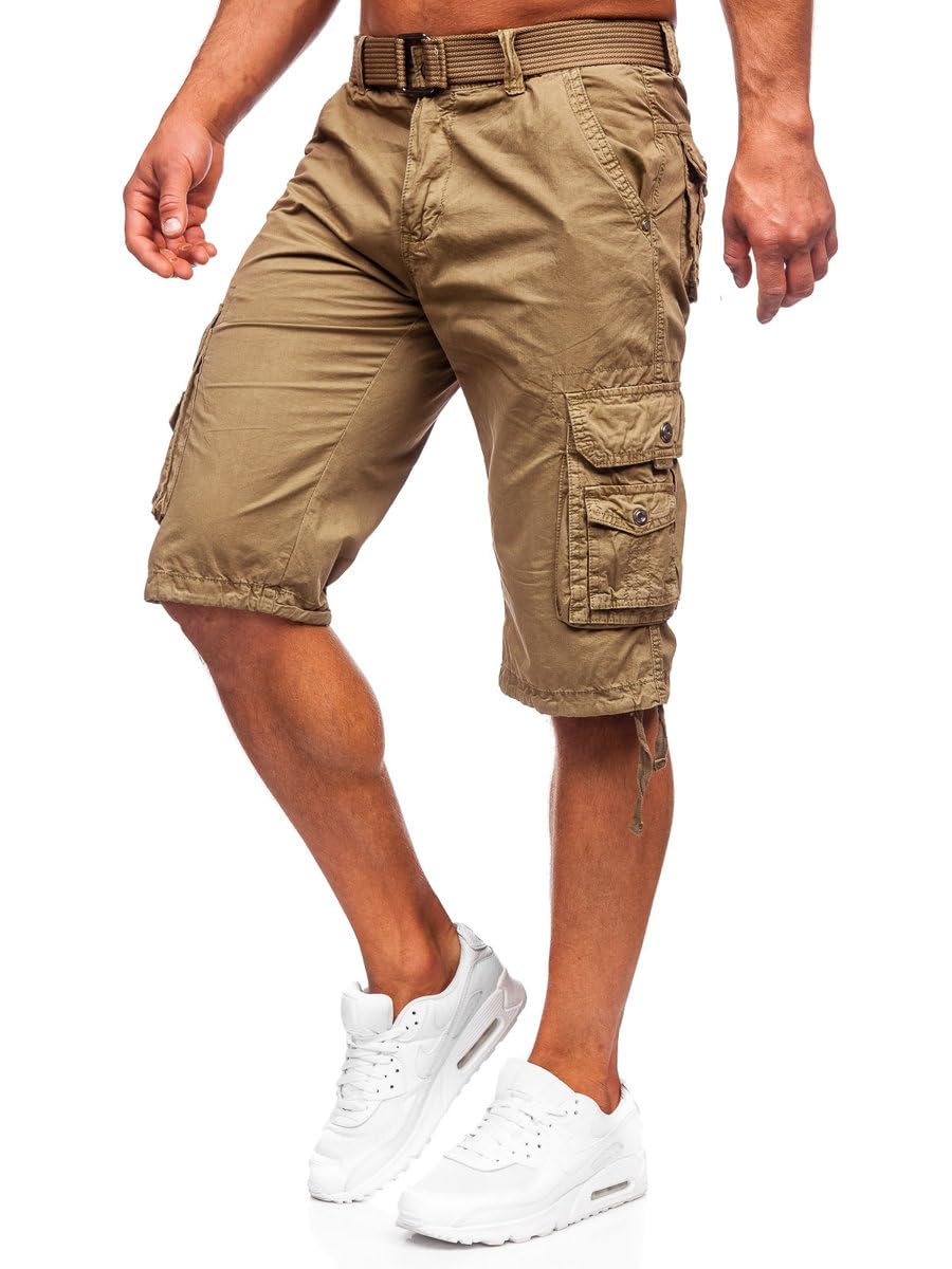 BOLF Herren Cargo Shorts Kurze Hose Cargohose Sommer Bermudas Outdoor Jogginghose Sporthose Stretch Freizeithose Camo Military Army 77885 Camel M [7G7]