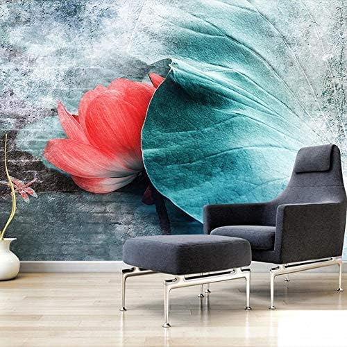 XLMING Lotus Blatt Blume Hand Gemalt Kunst Küche Esszimmer Arbeitszimmer Wohnzimmer TV Hintergrund Wand 3D Tapete-200cm×140cm