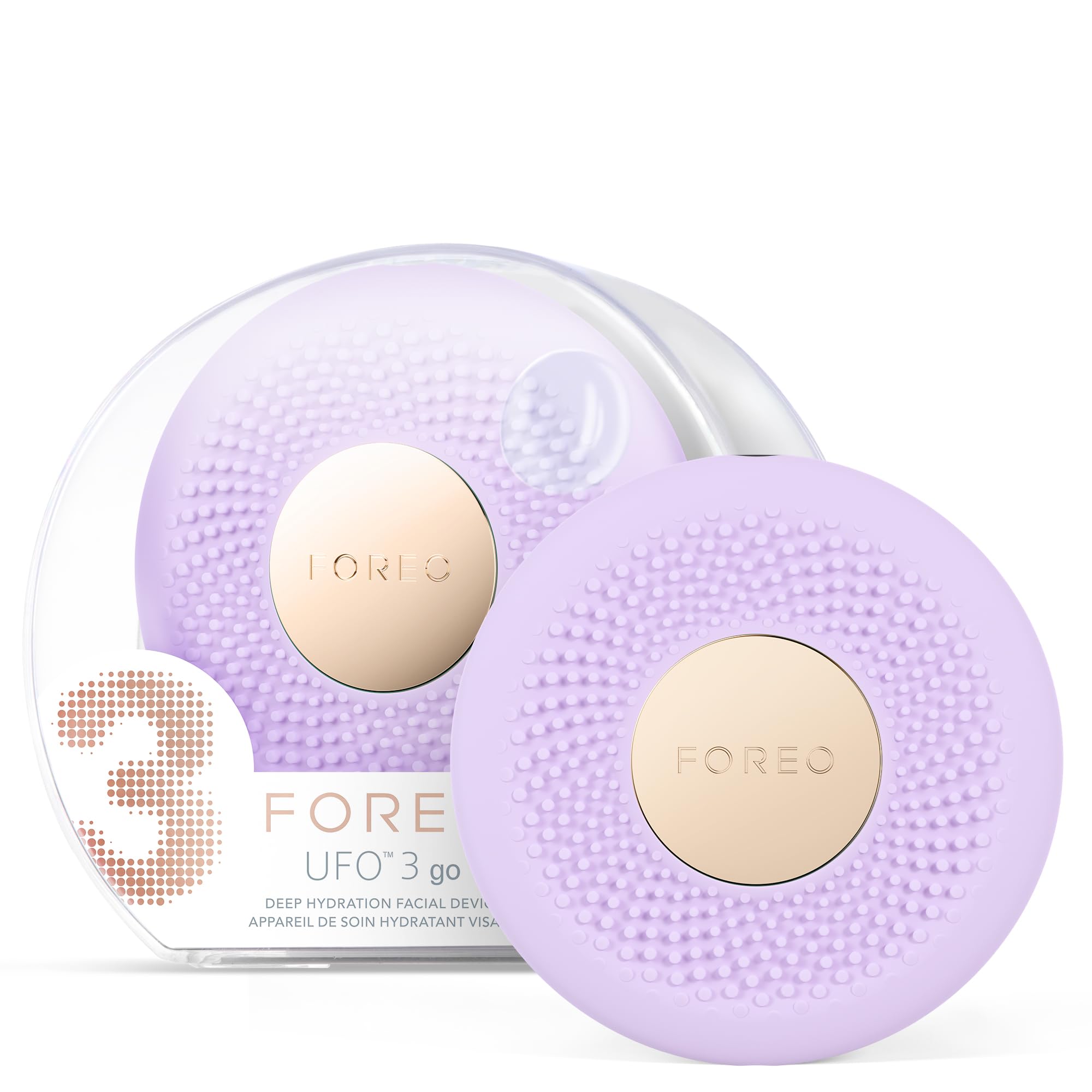 FOREO UFO 3 go Gesichtsmasken-Hautpflegegerät unterwegs – Feuchtigkeitscreme – Anti-Aging-Pflege – Vollspektrum-LED- und Rotlichttherapie – Thermotherapie – T-Sonic-Massage – kompakt – Lavender