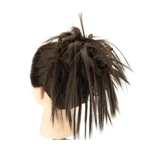 Haarteil 2 Stück unordentlicher Haarknoten, Hochsteckfrisur, gefälschte Haargummis, Verlängerung, gewellte, lockige Haarteile, Pferdeschwanz, Chignon-Stirnband for Frauen Haarverlängerung(Chocolate Br