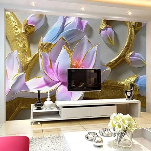 XLMING Goldene Lila Geprägte Obstgarten Blumen Bild 3D Tapeten Home Esszimmer Sofa Schlafzimmer Wohnzimmer TV Hintergrund-150cm×105cm