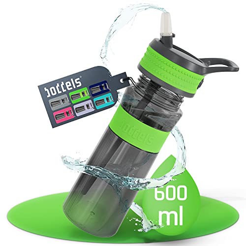 boddels Trinkflasche mit Strohhalm und rutschfestem Griff | 600 ml | Sport Trinkflasche auslaufsicher und bruchsicher | Wasserflasche Schule, Uni, Fitness, Outdoor | Trinkflasche Sport | BPA-frei