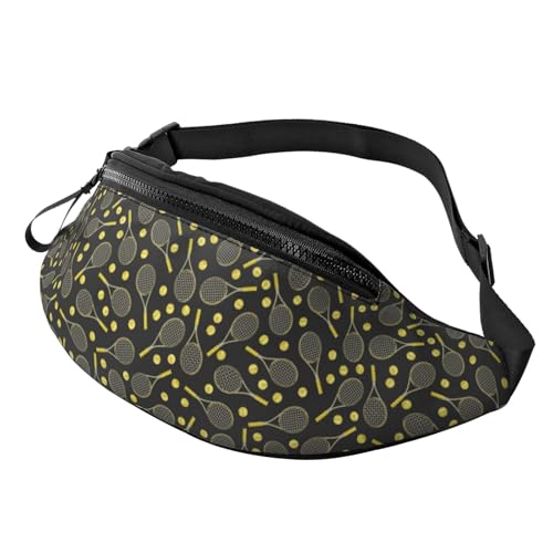 HSJFS Modische Hüfttasche mit Ananas-Druck, verstellbarer Gürtel, lässige Brusttasche, Lustige Tennisschläger und Tennisbälle., Einheitsgröße