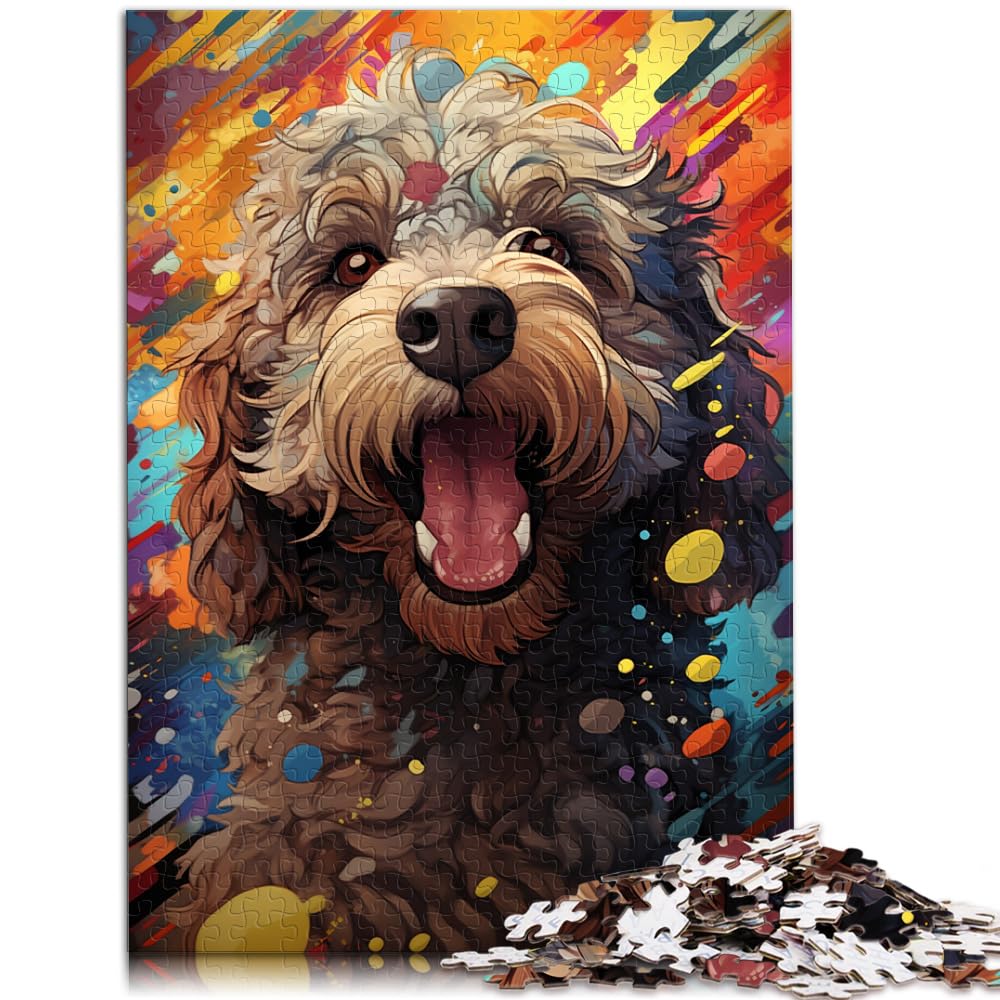 Das Holzpuzzle „Bunter Psychedelischer spanischer Wasserhund“ mit 1000 Teilen ganze Familie und die 1000 Teile (50 x 75 cm)