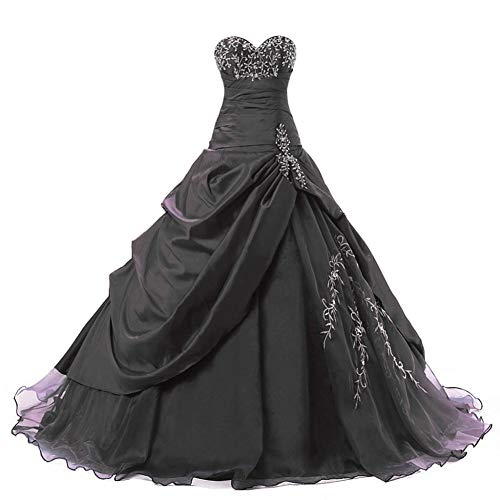 Zorayi Damen Trägerlos Lange TAFT Abschlussball Kleid Ballkleid Promkleider Schwarz Größe 38