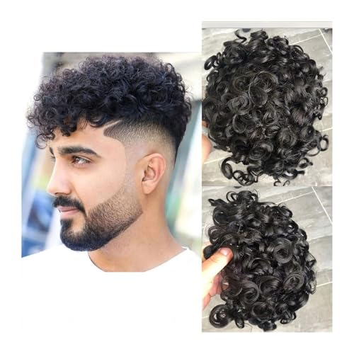 Perücke Männer Remy-Haar, Herren-Perücke, Toupet, 20 mm, gewellt, fein, Mono, mit NPU-Basis, langlebige Kapillarprothesen, Echthaar-Ersatzsystem for Männer Toupet für Herren(Water Curl Toupee)