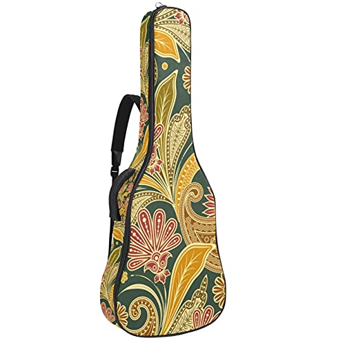 Akustikgitarre Tasche Dicke Polsterung Wasserdicht Dual Verstellbarer Schultergurt Gitarrenkoffer Gig Bag (Grün Gelb Paisley)