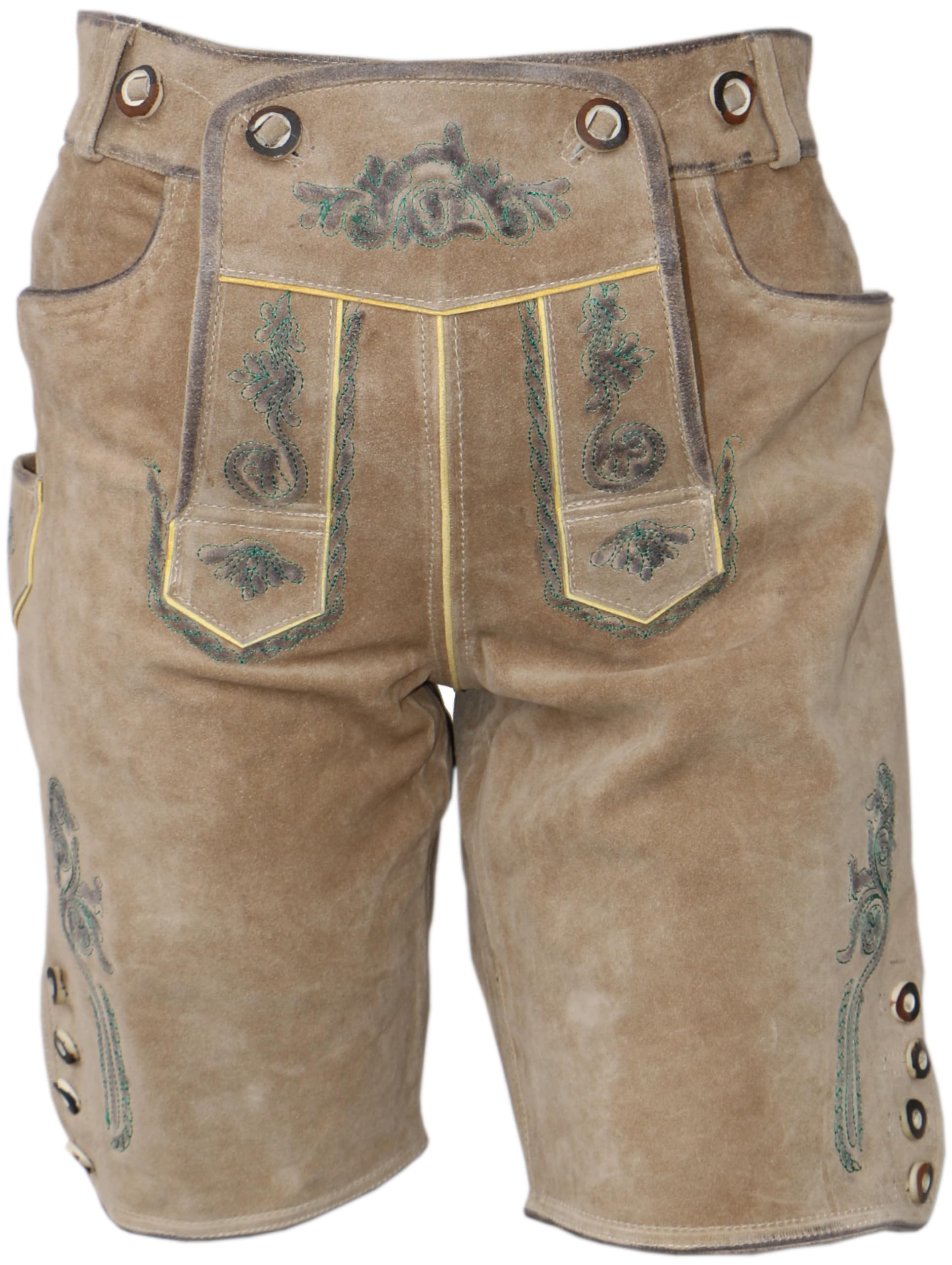 La Chasse® Trachten-Lederhose Wörgl mit Stickerei und Hosenträger kurz Oefele Jagdbekleidung (DE/NL/SE/PL, Numerisch, 54, Regular, Regular, Creme)