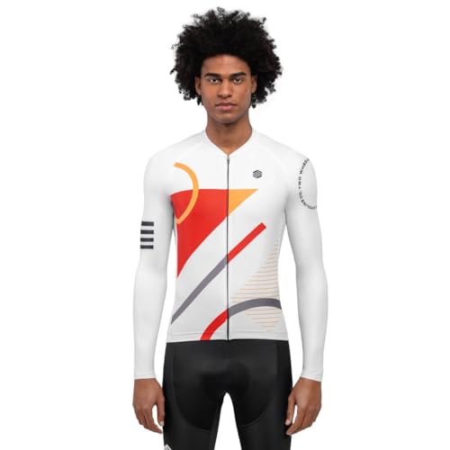 SIROKO - Radtrikot Langarm M2 Finish Line - XL - Weiß/Leuchtendes Orange