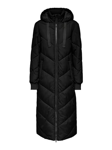 JdY Damen JDYSKYLAR X-Long Padded Jacket OTW HAB Steppmantel, Black/Detail:Black, S