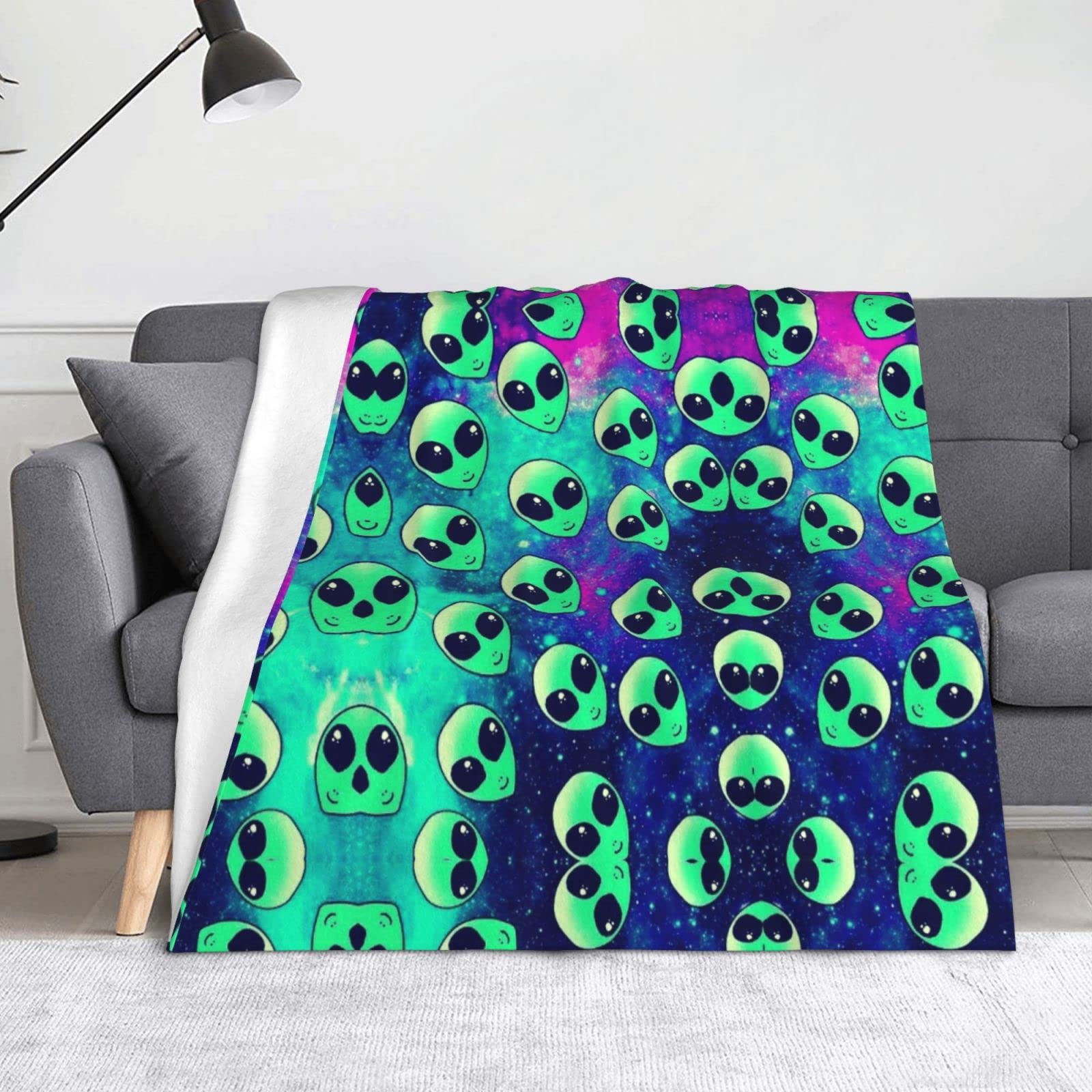 DMORJ Grüne Alien-Decke Flanell-Überwurfdecken – 152,4 x 127 cm, warme Decke für Bett, Sofa, Couch, Schlafzimmer, Herren, Frauen, Geschenk.