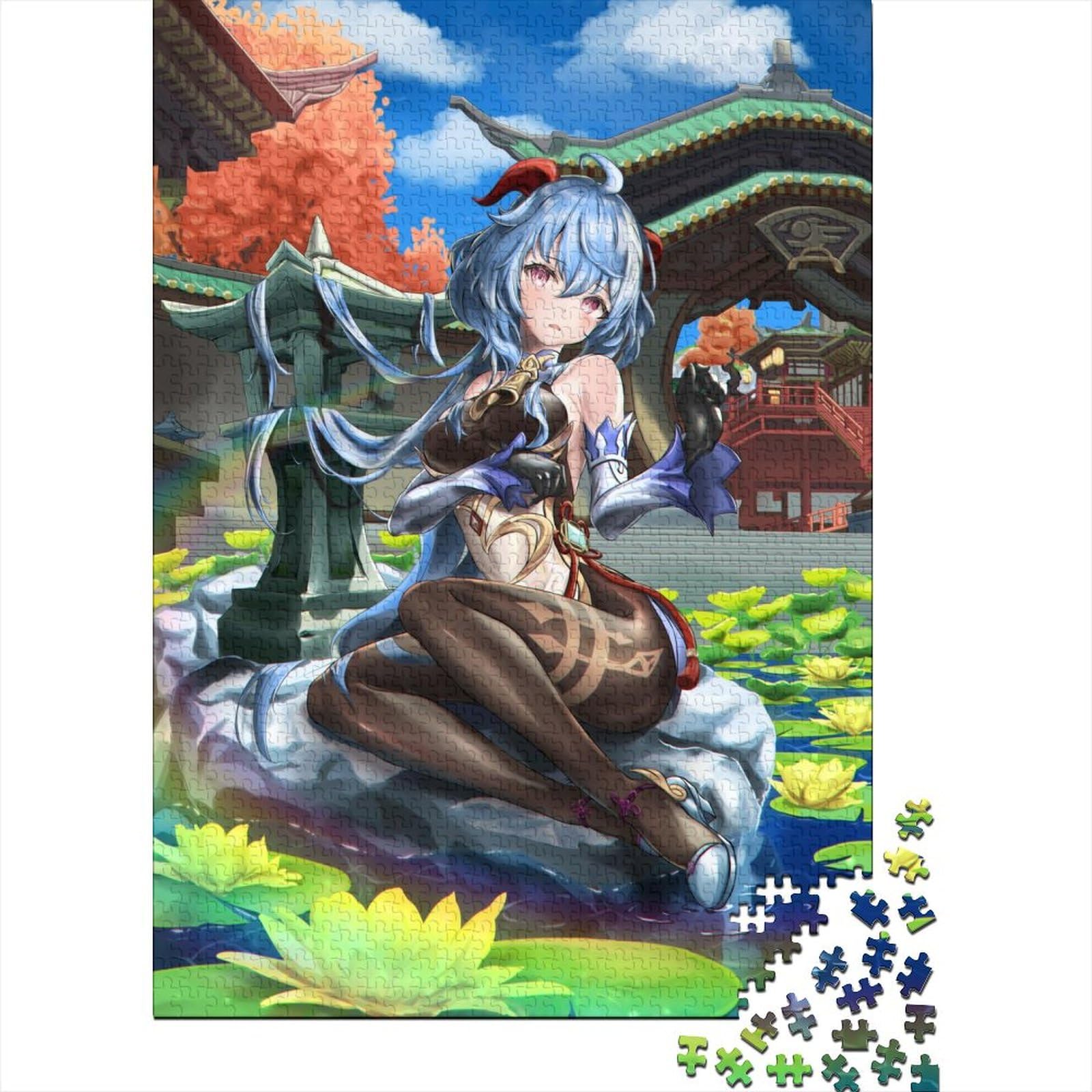 Genshin Impact Holzpuzzle für Erwachsene und Teenager. Erwachsenenpuzzle mit 1000 Teilen ganze Familie und die (Größe 75x50cm)