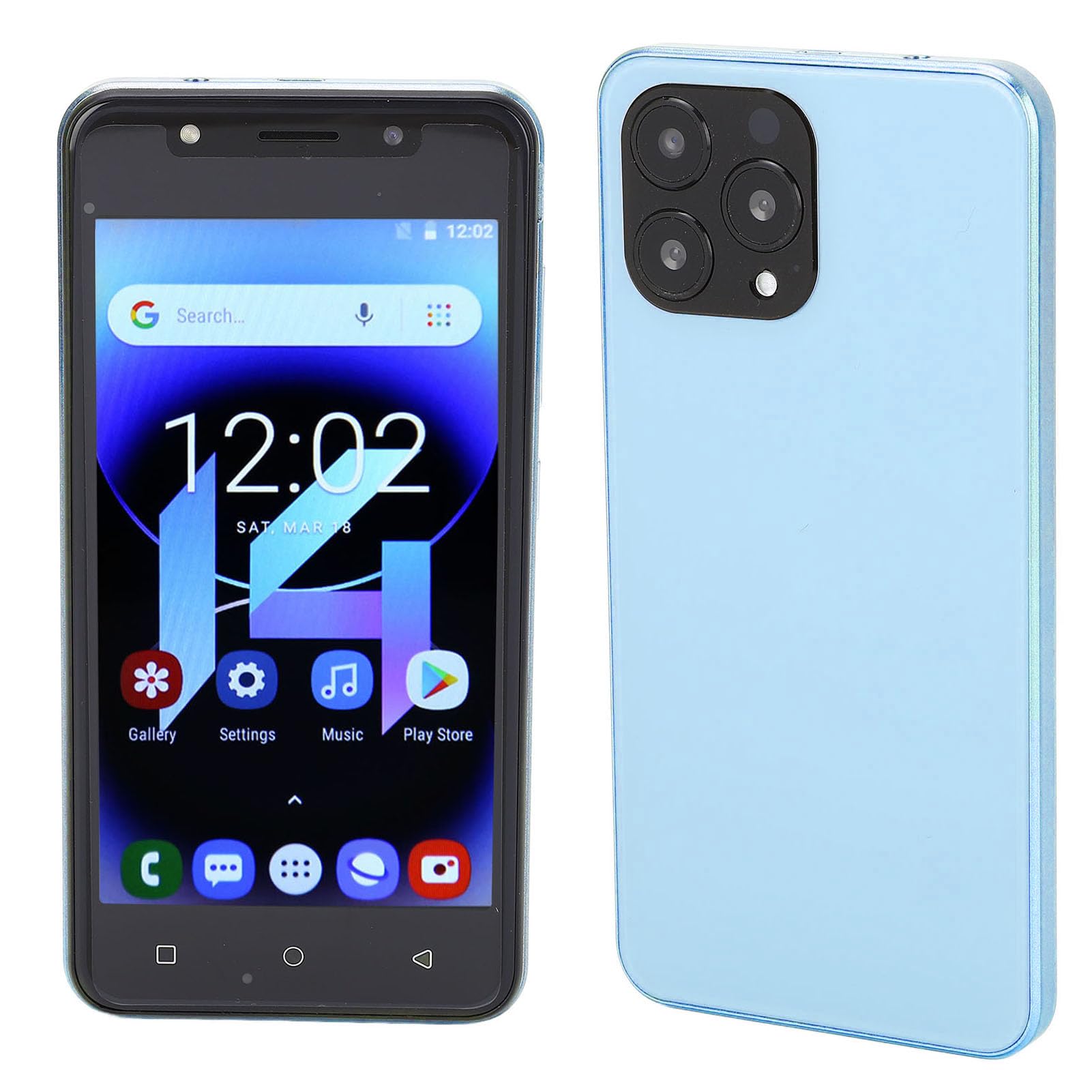 Garsent 5-Zoll-UHD-Handy, I14 Pro Max-Smartphone, 4 GB RAM, 32 GB ROM, Entsperrtes 3G-Handy, 5 MP + 8 MP-Kamera, für Android 10-System, 3500 MAh, Face ID (Blau)