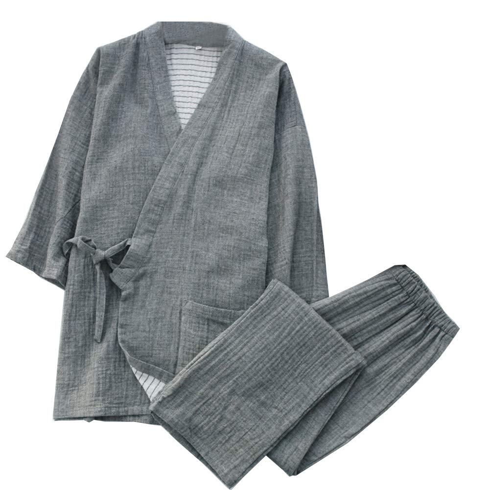 Fancy Pumpkin Männer im japanischen Stil Roben Baumwolle Kimono Pyjamas Anzug Morgenmantel Set-geometrische Muster [White Größe L]