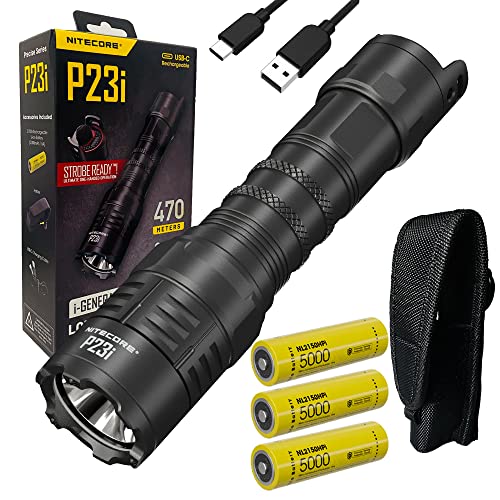 Nitecore P23i Taschenlampe mit großer Reichweite, 3000 Lumen mit 2 x extra NL2150HPi Akku und Eco-Sensa Typ-C USB-Ladekabel