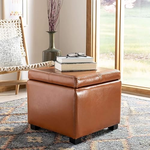 Ottomane-Würfel aus Premium-Leder mit Stauraum, bequemer Ruhe-Fußhocker, Ottoman-Sitz mit Stauraum, moderner quadratischer Fußstützen-Couchhocker für Wohnzimmer, Schlafzimmer, Orange, 45 x 4