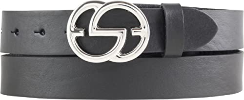 BELTINGER Damen-Gürtel EMIL aus Vollrindleder 3 cm | Schmaler Ledergürtel für Damen 30mm | Silber glänzend | Schwarz 100cm