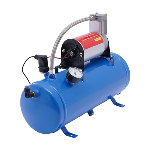 12V Druckluft Kompressor Air Trompeten Luftkompressor Mit 6L Tank 90-120 psi Arbeitsdruck Blau Kompressor Geeignet für Autoreifen Automotoren Fahrräder Bälle Lufthörner usw