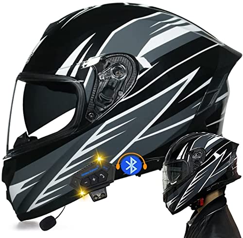 Integralhelm Motorradhelm Integrierter Bluetooth-Helm Klapphelm DOT/ECE Genehmigt Motorrad Full Face Helm Rollerhelm Doppelspiegel Sturzhelm Vier Jahreszeiten Für Damen Und Herren