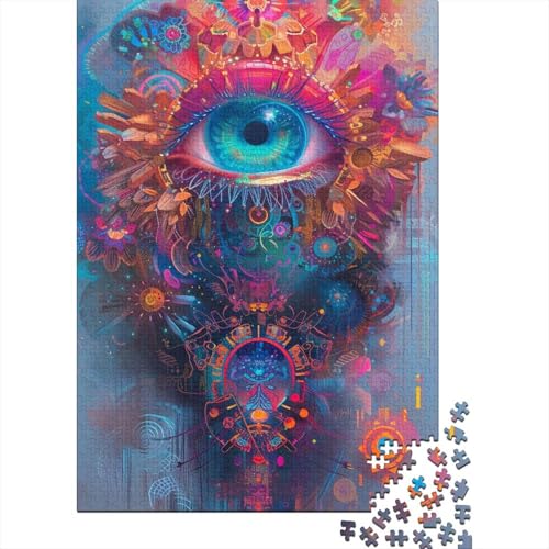 Holzpuzzle mit psychedelischen Augen, Holzpuzzle 1000 Teile für Erwachsene, schwierige Puzzles, interessante Puzzles zur Stressreduzierung (Größe 75x50cm)