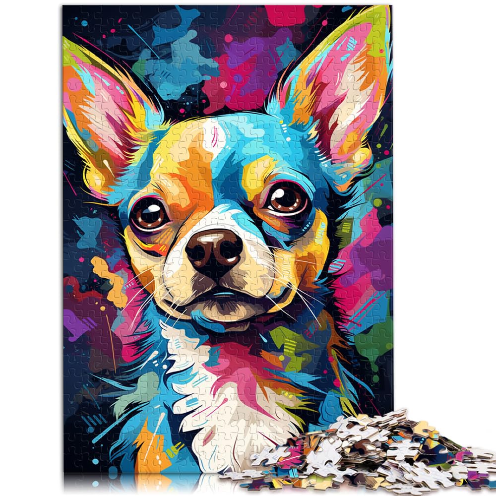 Puzzle-Geschenk, Malerei, Bunte Chihuahua-Hundekunst, 1000 große Teile, Puzzle für Erwachsene, Holzpuzzle, anspruchsvolles Spiel, 1000 Teile (50 x 75 cm)