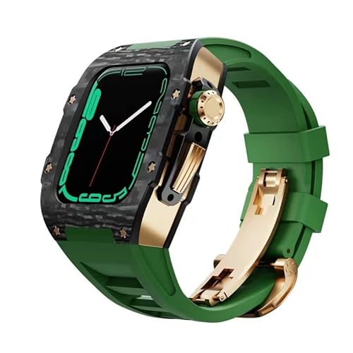 TONECY Kohlefaser-Schutzhülle für Apple Watch 8, 7, 45 mm, Silikon-Uhrenarmband, High-End-Modifikationszubehör für iWatch 6, 5, SE, 44 mm (Farbe: Grün 1, Größe: 45 mm)