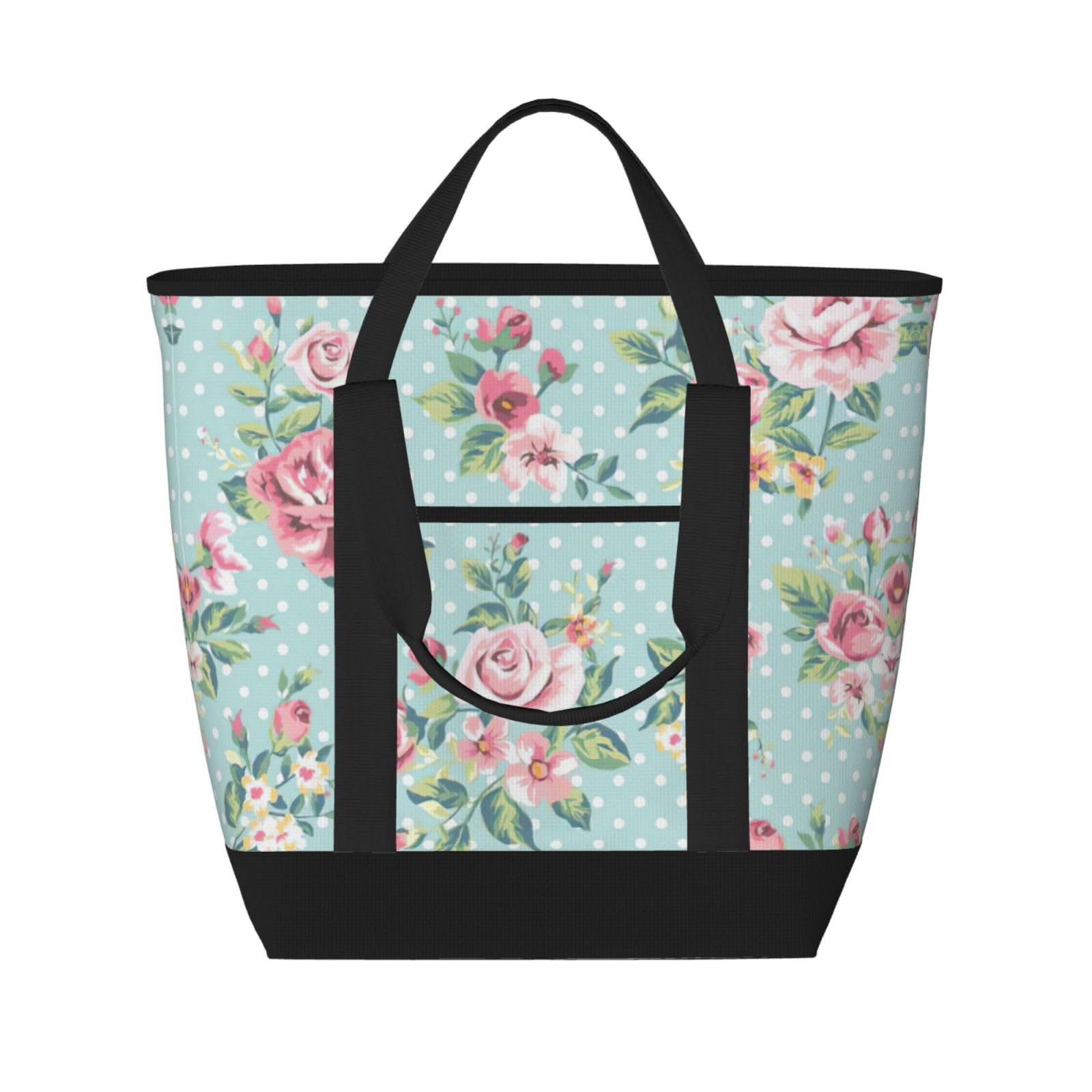 YQxwJL Isolierte Lunchtasche, wiederverwendbare Einkaufstasche mit Reißverschluss, Motiv: rosa Rosen und Blumen, für Damen und Herren