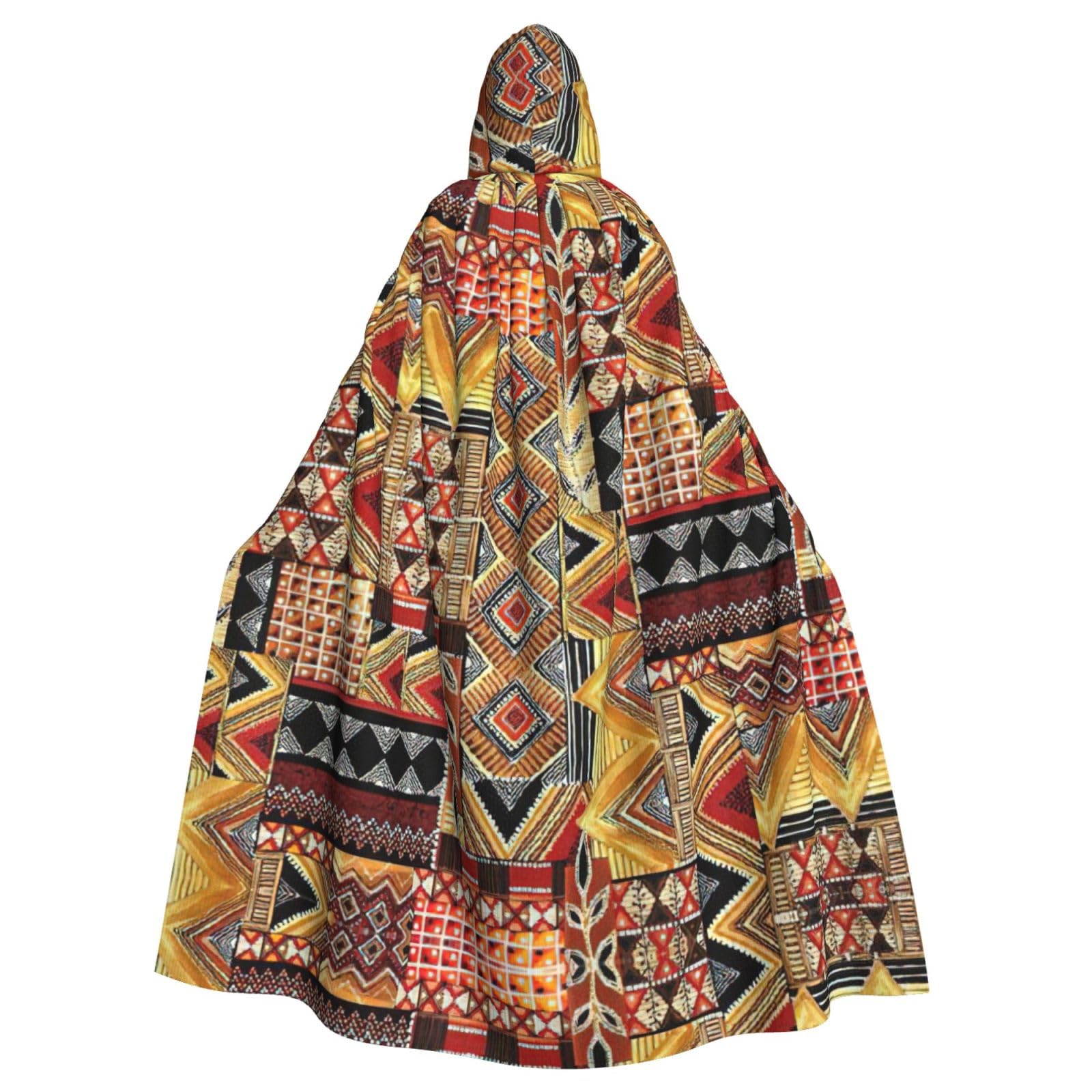 YQxwJL Langer Umhang mit Kapuze aus afrikanischem Textil, Patchwork-Druck, Unisex, mit Kapuze, Halloween, Weihnachten, Kostüme, Party-Umhang