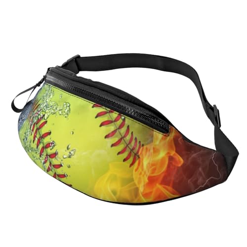 HSJFS Runner Bull Skull Printed Sports Crossbody Waist Bag Casual Chest Bag, Orangefarbener Softball auf Feuer und Wasser, Einheitsgröße