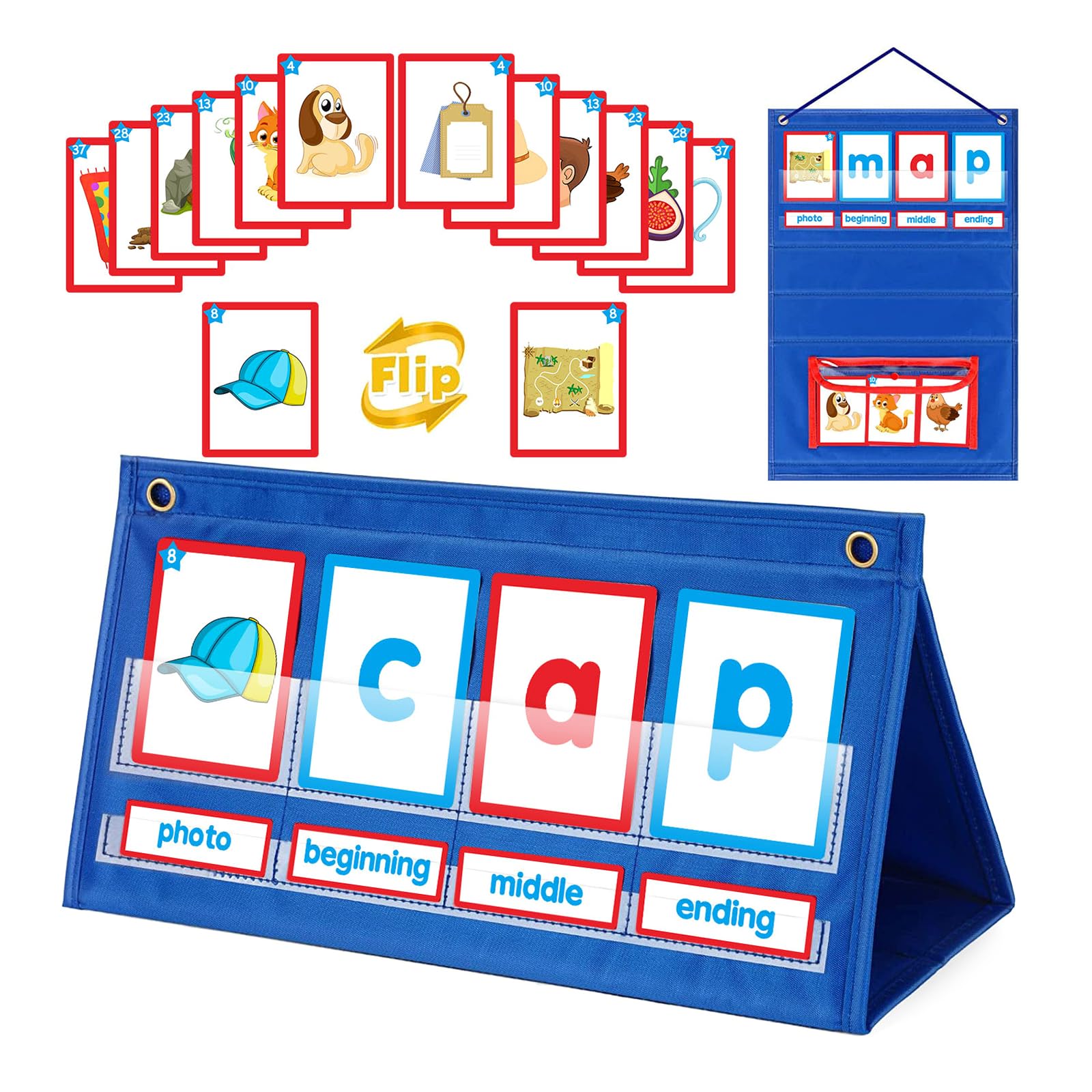 CVC Word Builder Desktop Pocket Chart Tent Cards Set Phonics Games Cards for Preschool Kindergarten Classroom