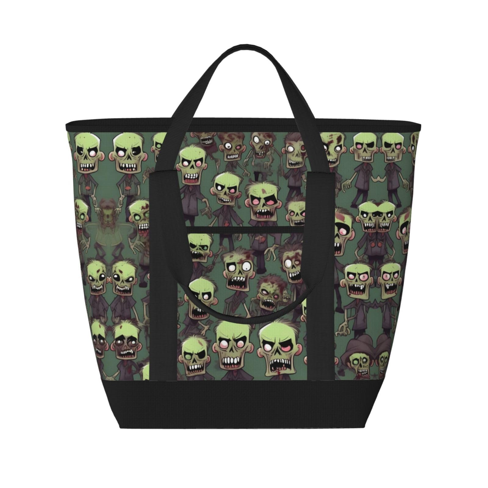 YQxwJL Isolierte Kühltasche mit vielen Zombies-Aufdruck, große Kapazität, Einkaufstasche, Reisen, Strand, wiederverwendbare Einkaufstasche für Erwachsene, Schwarz, Einheitsgröße