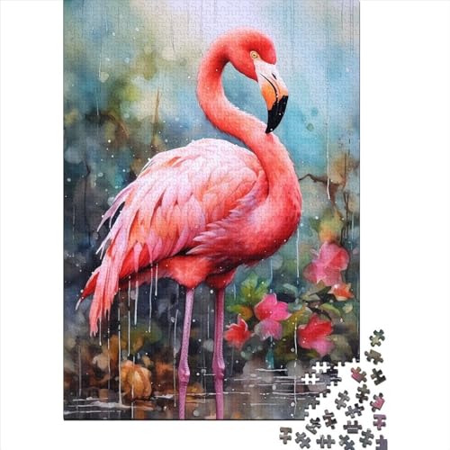 1000-teiliges Puzzle für Erwachsene Teenager, Flamingo-Blumen, Holzpuzzle für Teenager, Weihnachtsgeburtstagsgeschenk für Erwachsene und Teenager, 75 x 50 cm