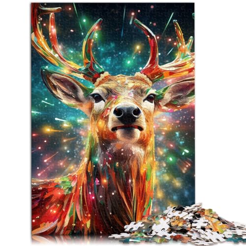 Spielgeschenk Puzzle Psychedelisches Rentier 1000 große Teile Puzzle Erwachsene Holzpuzzle Puzzle Geschenk ganze Familie und (50x75cm)