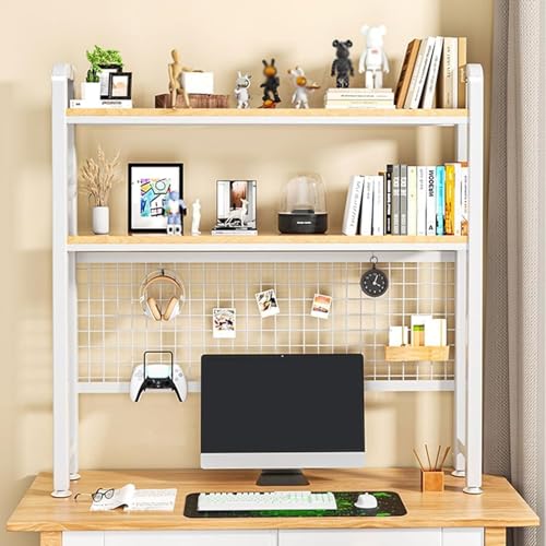 2-stufiger 3-stufiger Desktop-Bücherregal-Organizer, Computer-Desktop-Bücherregal, Mehrzweck-Schreibtischregal im Schlafsaal, Holz-Schreibtischregal-Organizer Oben auf dem Schreibtisch, weiß