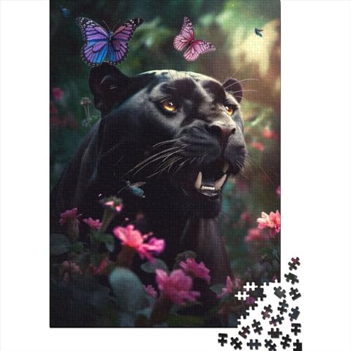 Black Panther Butterflies Puzzles für Erwachsene 1000 Puzzles Holzpuzzles für Erwachsene und Teenager Puzzles für Erwachsene Lernspiel Herausforderungsspielzeug (Größe: 75 x 50 cm)