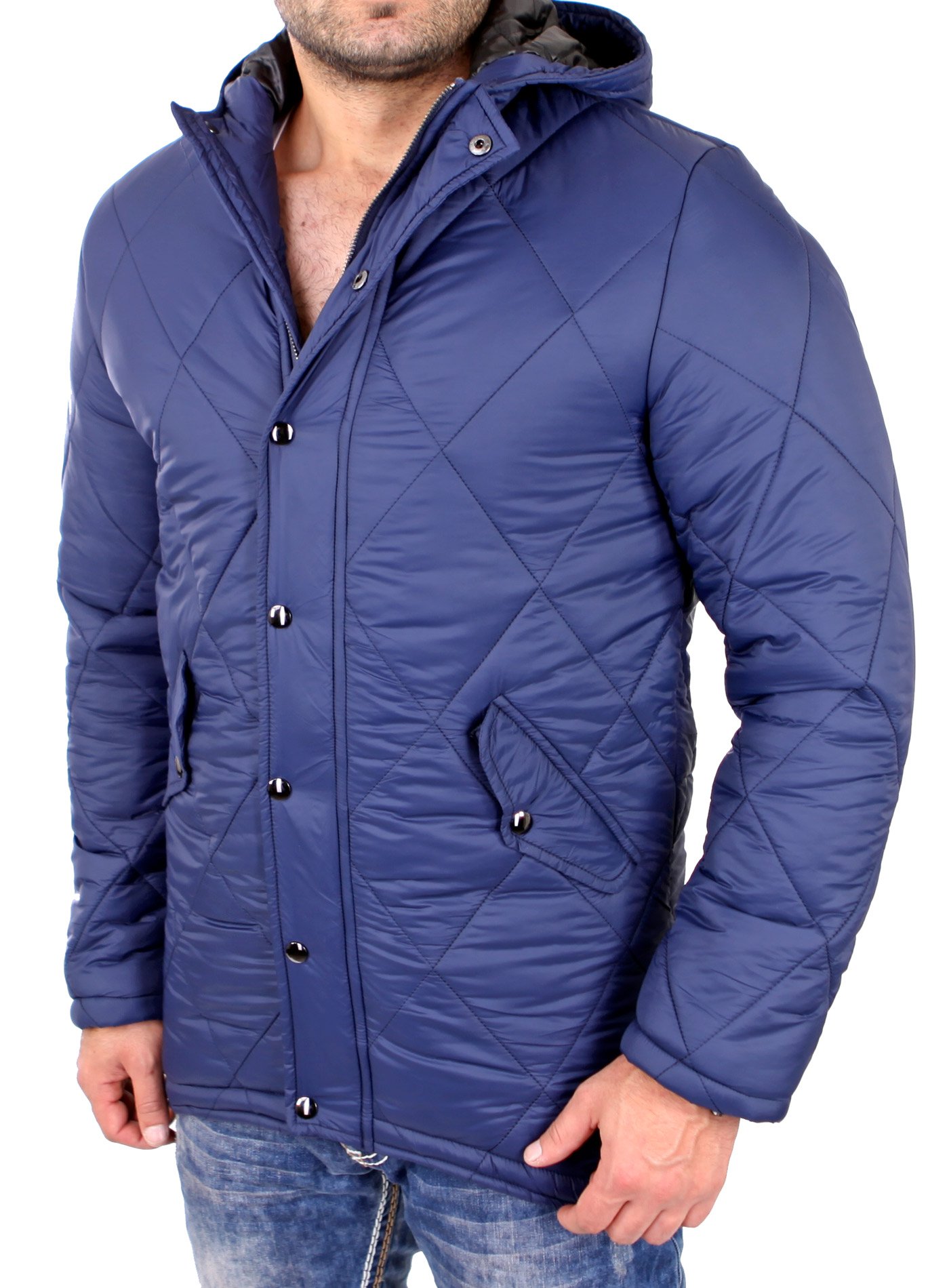 Reslad Winterjacke Herren Parka Anorak Stepp Kapuzen Jacke RS-501 Navyblau L