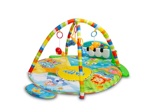 TOYZ - Spieldecke Baby mit Bogen und Musik - Krabbeldecke für Babys ab 0 Monaten - für Mädchen/Junge - Einstellbare Lautstärke, weiche Matte - 89 x 84 x 55 cm - Motiv Safari